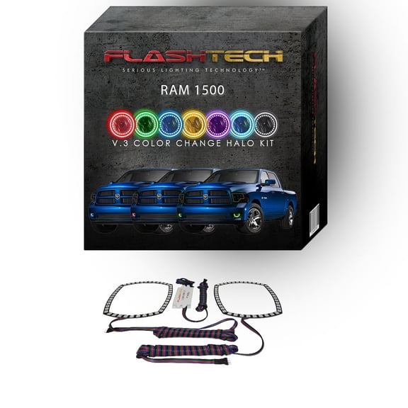 Flashtech RGB Multi Color Changing LED Halo Ring kit for 2013-2014 Ram 1500 Fog Lights