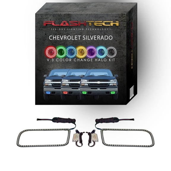 Flashtech RGB Multi Color Changing LED Halo kit for 03-06 Chevrolet Silverado Fog Lights