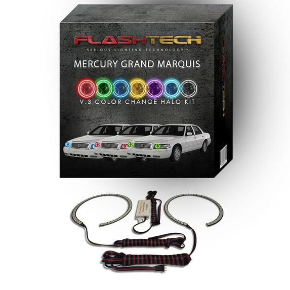 Flashtech RGB Multi Color Changing LED Halo kit for 06-11 Mercury Grand Marquis Headlights