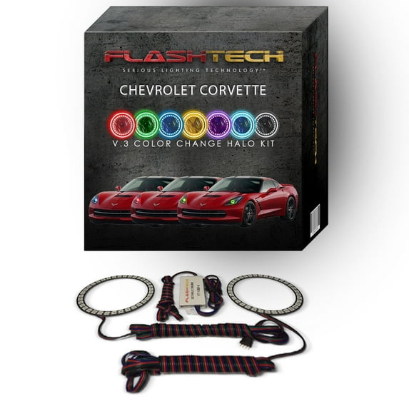 Flashtech RGB Multi Color Changing LED Halo kit for 14-19 Chevrolet Corvette Headlights