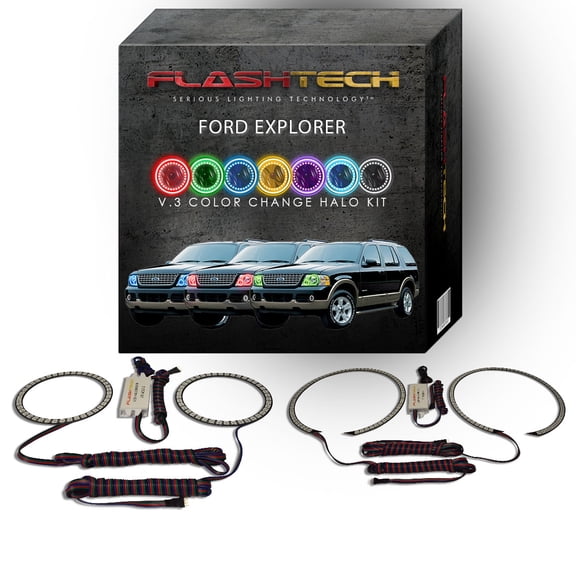 Flashtech RGB Multi Color Changing LED Halo kit for 2002-2005 Ford Explorer Headlights
