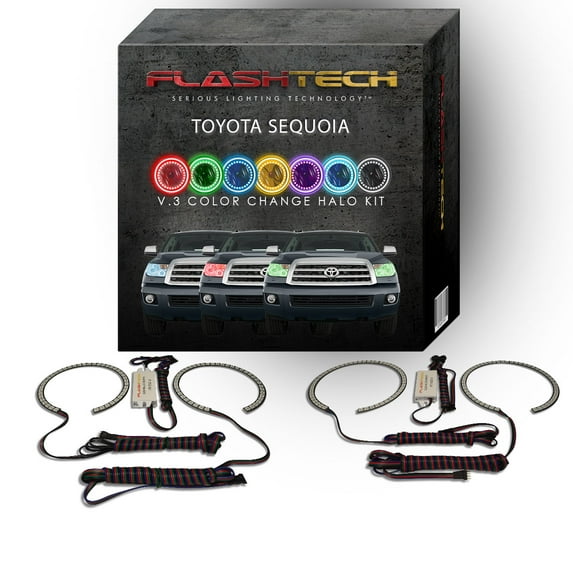 Flashtech RGB Multi Color Changing LED Halo kit for 2007-2013 Toyota Sequoia Headlights