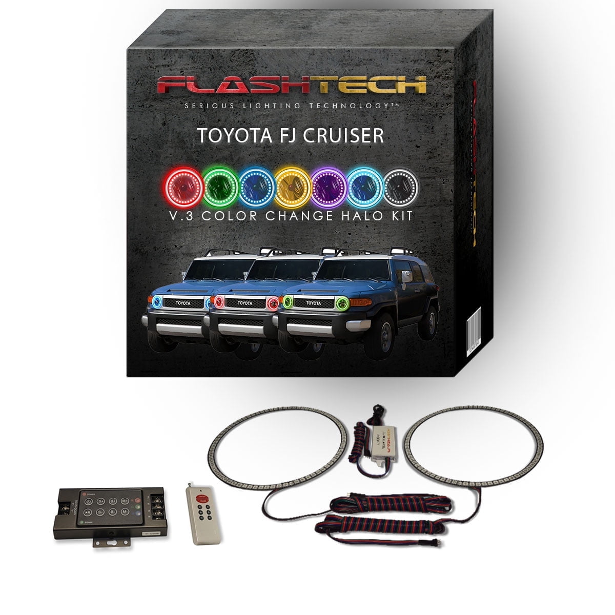 Flashtech RGB Multi Color LED Halo kit & RF Remote for 07-13 Toyota FJ ...