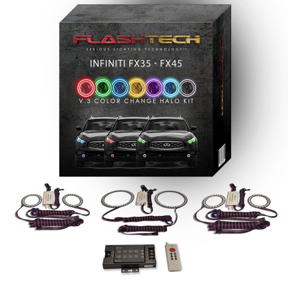 Flashtech RGB Multi Color LED Halo kit & RF for 03-08 Infiniti FX35 Headlight & Fog Lights