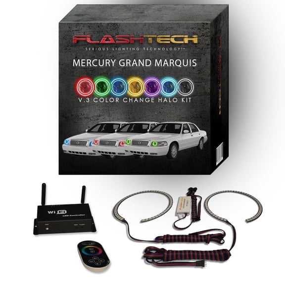 Flashtech RGB Multi Color LED Halo kit w/ Wifi for 06-11 Mercury Grand Marquis Headlights