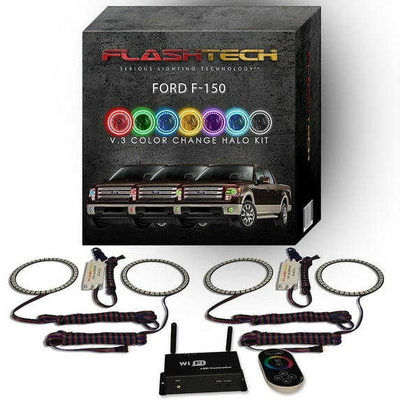 Flashtech RGB Multi Color LED Halo kit w/ Wifi for 13-14 Ford F-150 Headlight & Fog Lights