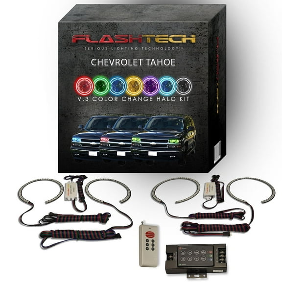Flashtech RGB Multi Color LED Halo kit with RF Remote for 00-06 Chevrolet Tahoe Headlights