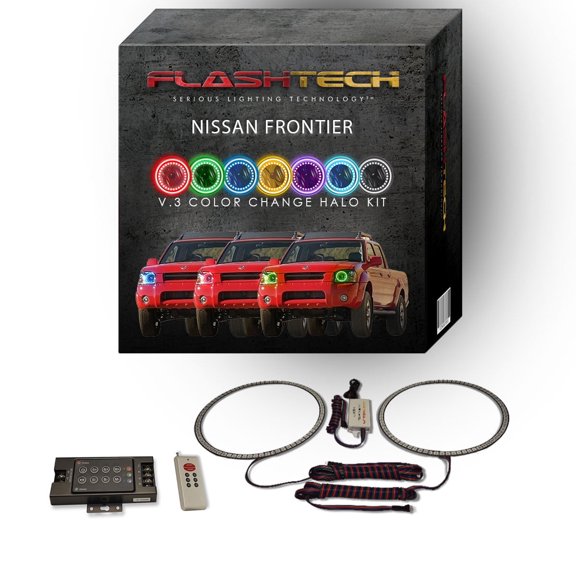 Flashtech RGB Multi Color LED Halo kit with RF Remote for 01-04 Nissan Frontier Headlights
