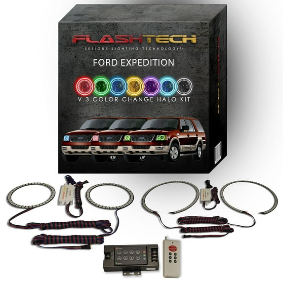 Flashtech RGB Multi Color LED Halo kit with RF Remote for 03-06 Ford Expedition Headlights
