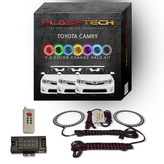 Flashtech RGB Multi Color LED Halo kit with RF Remote for 07-13 Toyota Camry Fog Lights