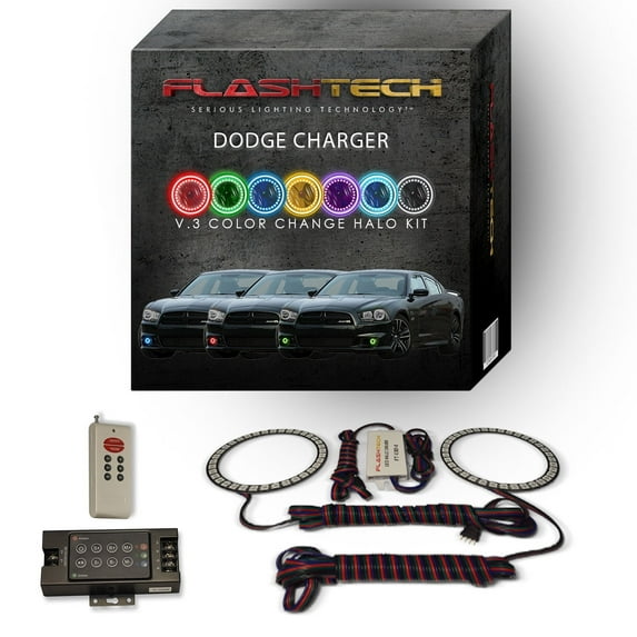 Flashtech RGB Multi Color LED Halo kit with RF Remote for 11-14 Dodge Charger Fog Lights