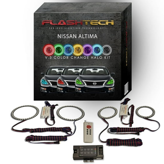 Flashtech RGB Multi Color LED Halo kit with RF Remote for 13-15 Nissan Altima Headlights