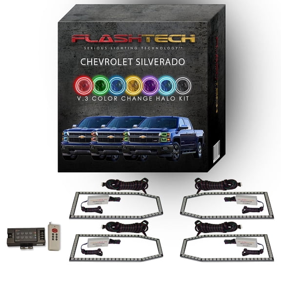 Flashtech RGB Multi Color LED Halo kit with RF Remote for 14-16 Chevy Silverado Headlights