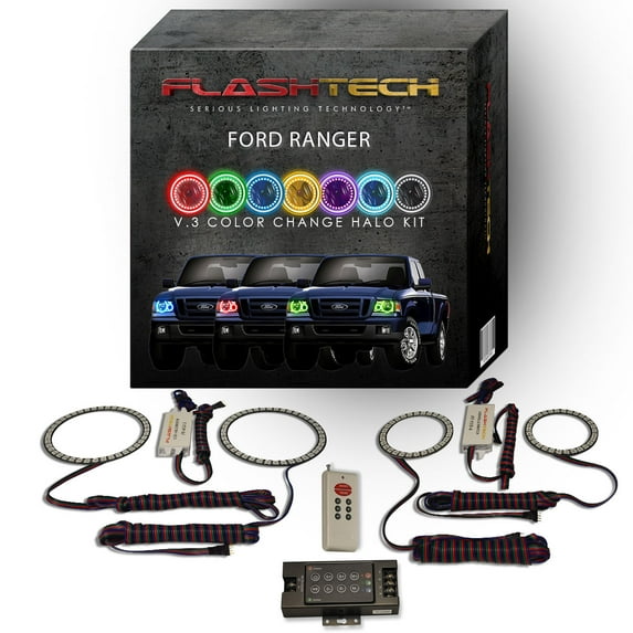 Flashtech RGB Multi Color LED Halo kit with RF Remote for 2001-2011 Ford Ranger Headlights