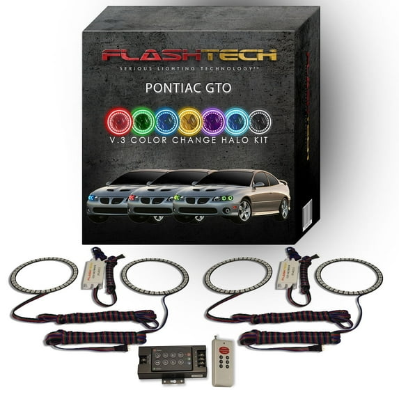 Flashtech RGB Multi Color LED Halo kit with RF Remote for 2004-2006 Pontiac GTO Headlights