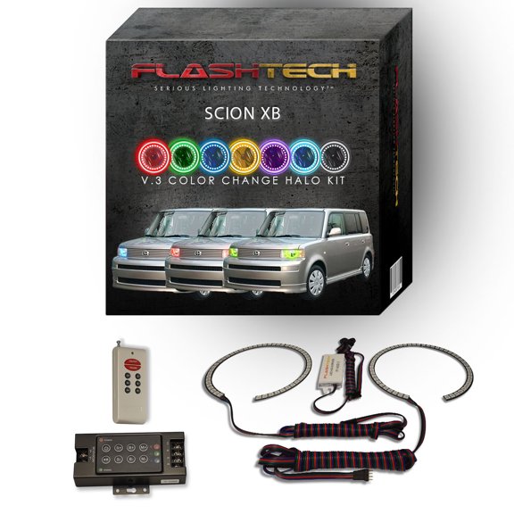 Flashtech RGB Multi Color LED Halo kit with RF Remote for 2004-2007 Scion xB Headlights