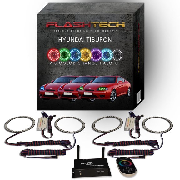 Flashtech RGB Multi Color LED Halo kit with Wifi App for 05-06 Hyundai Tiburon Headlights