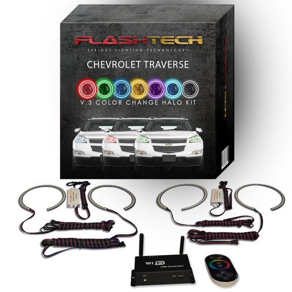Flashtech RGB Multi Color LED Halo kit with Wifi App for 09-12 Chevy Traverse Headlights