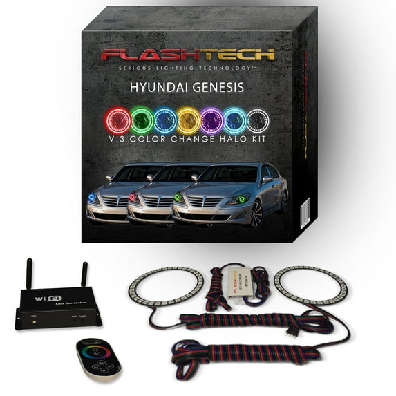 Flashtech RGB Multi Color LED Halo kit with Wifi App for 12-14 Hyundai Genesis Headlights
