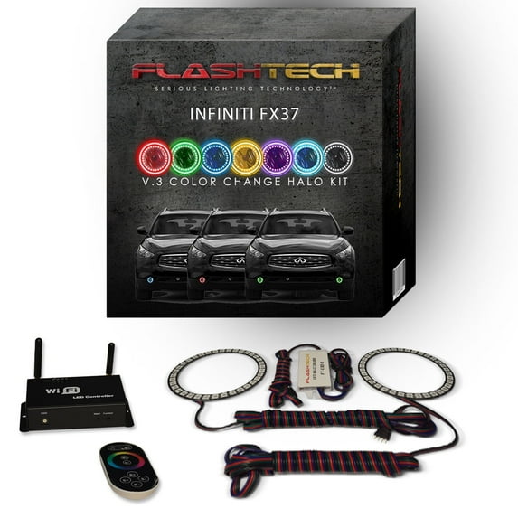 Flashtech RGB Multi Color LED Halo kit with Wifi App for 13-17 Infiniti FX37 Fog Lights