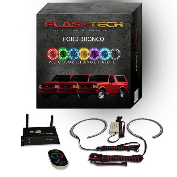 Flashtech RGB Multi Color LED Halo kit with Wifi App for 1992-1996 Ford Bronco Headlights