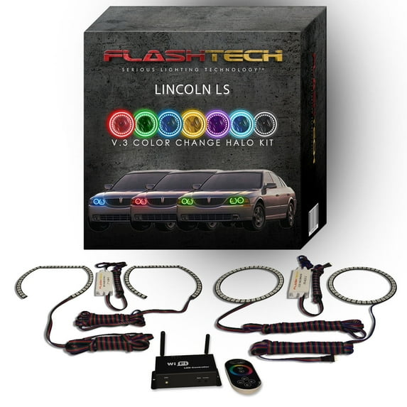 Flashtech RGB Multi Color LED Halo kit with Wifi App for 2000-2002 Lincoln LS Headlights