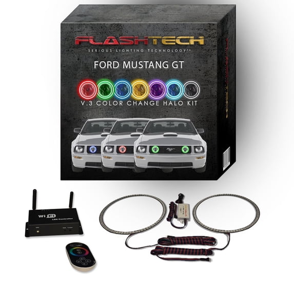 Flashtech RGB Multi Color LED Halo kit with Wifi App for 2005-2009 Ford Mustang Fog Lights