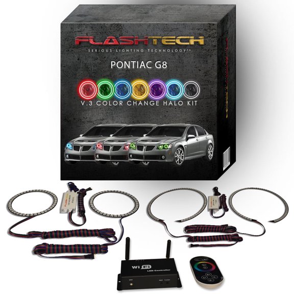 Flashtech RGB Multi Color LED Halo kit with Wifi App for 2008-2009 Pontiac G8 Headlights