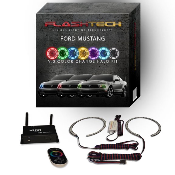 Flashtech RGB Multi Color LED Halo kit with Wifi App for 2010-2013 Ford Mustang Headlights