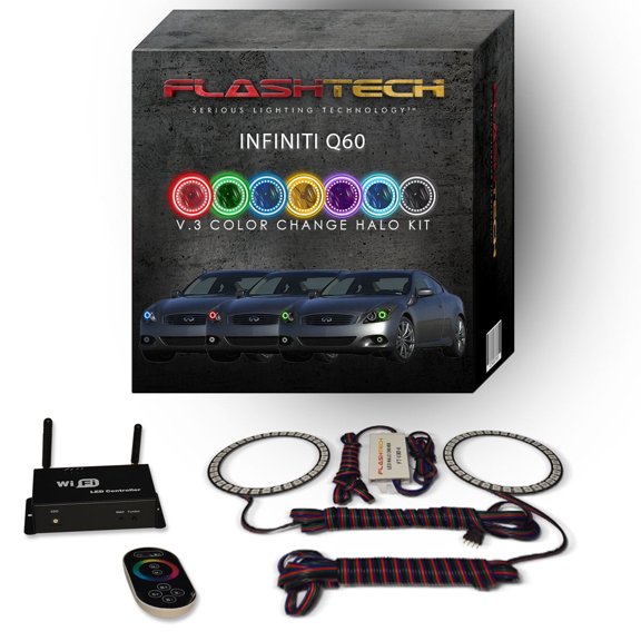 Flashtech RGB Multi Color LED Halo kit with Wifi App for 2014-2015 Infiniti Q60 Headlights
