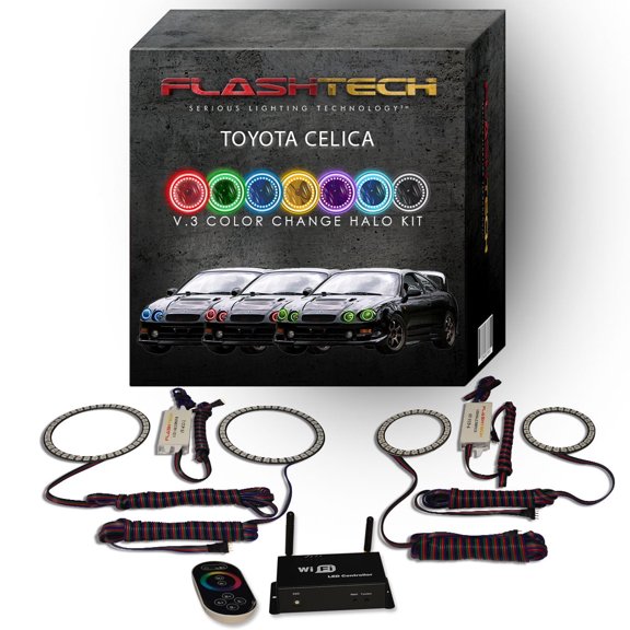 Flashtech RGB Multi Color LED Halo kit with Wifi App for 94-99 Toyota Celica Headlights