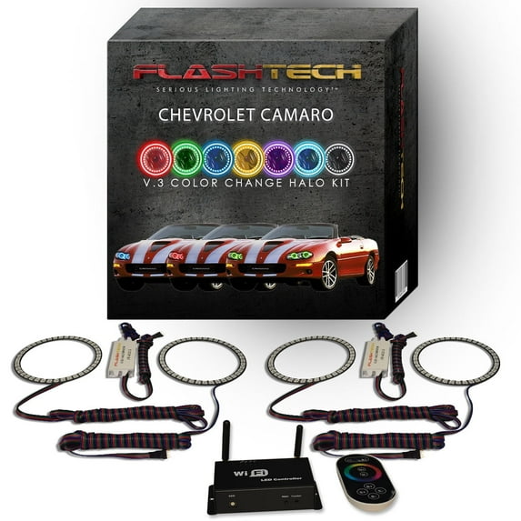 Flashtech RGB Multi Color LED Halo kit with Wifi App for 98-02 Chevrolet Camaro Headlights