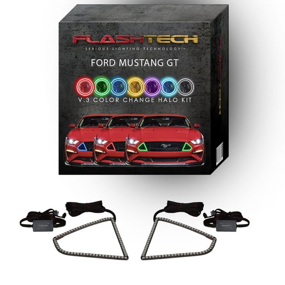 Flashtech RGB Multi Color surface mount LED Halo kit for 2018-2023 Ford Mustang Headlights
