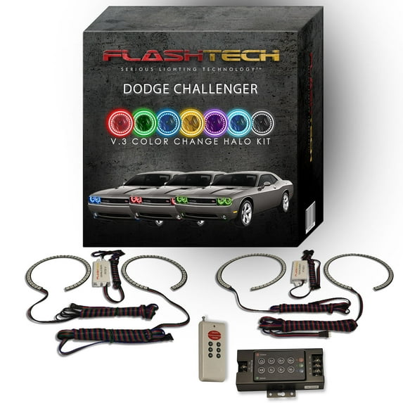 Flashtech RGB MultiColor LED Halo kit with RF Remote for 08-14 Dodge Challenger Headlights