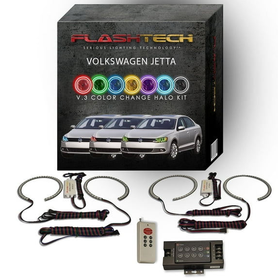Flashtech RGB MultiColor LED Halo kit with RF Remote for 11-16 Volkswagen Jetta Headlights