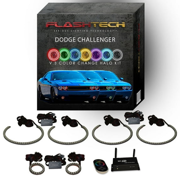 Flashtech RGB Surface Mount Halo kit w/ Wifi for 08-14 Dodge Challenger Headlight & Fogs