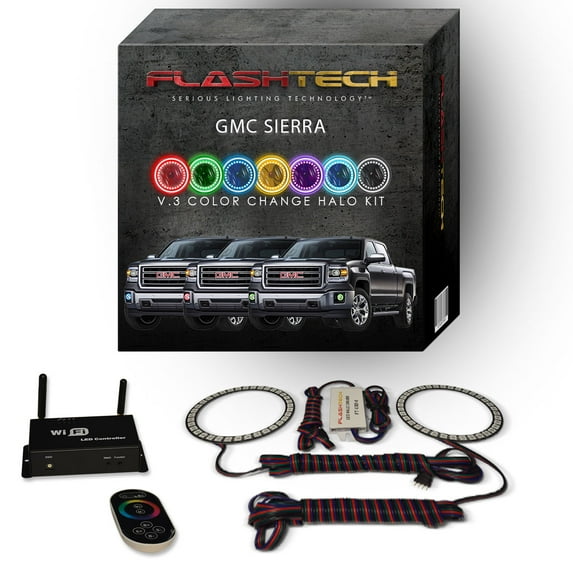 Flashtech RGB Surface Mount LED Halo kit with Wifi App for 2014-2016 GMC Sierra Fog Lights
