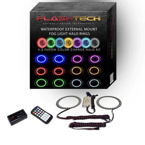 Flashtech RGB Waterproof Bluetooth LED Halo kit for 2005-2010 Dodge Charger Fog Lights