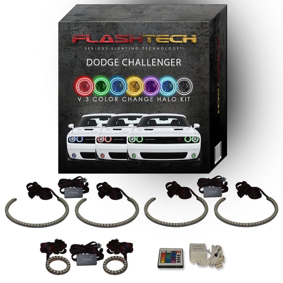 Flashtech RGB Waterproof LED Halo kit with IR Remote for 15-23 Dodge Challenger Headlights