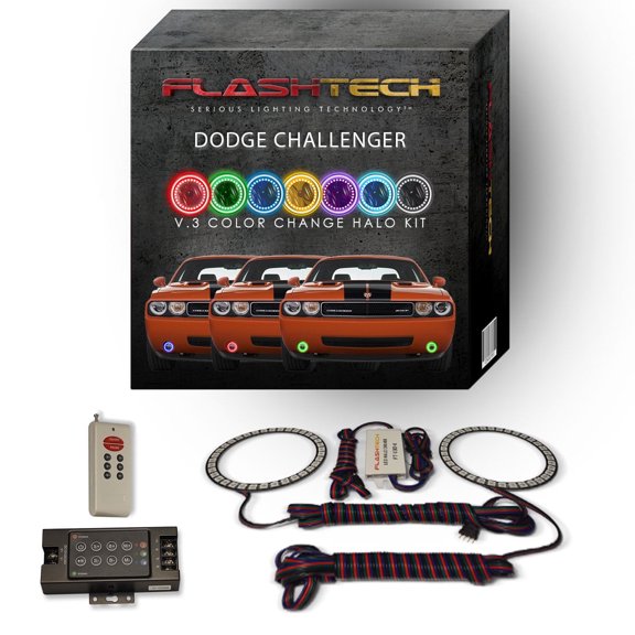 Flashtech RGB Waterproof LED Halo kit with RF Remote for 08-14 Dodge Challenger Fog Lights