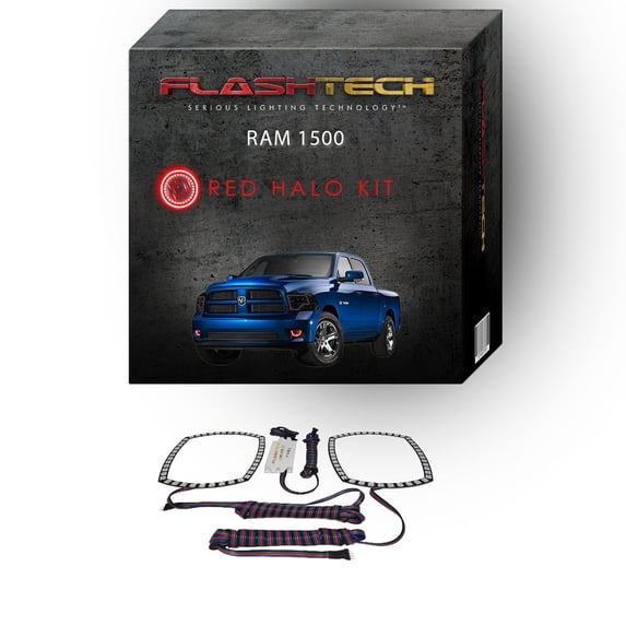 Flashtech Red Angel Eye LED Fog Light Halo Ring kit for 2013-2014 Ram 1500 Fog Lights