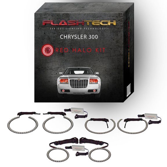 Flashtech Red Angel Eye LED Halo kit for 2005-2010 Chrysler 300 Headlight & Fog Lights