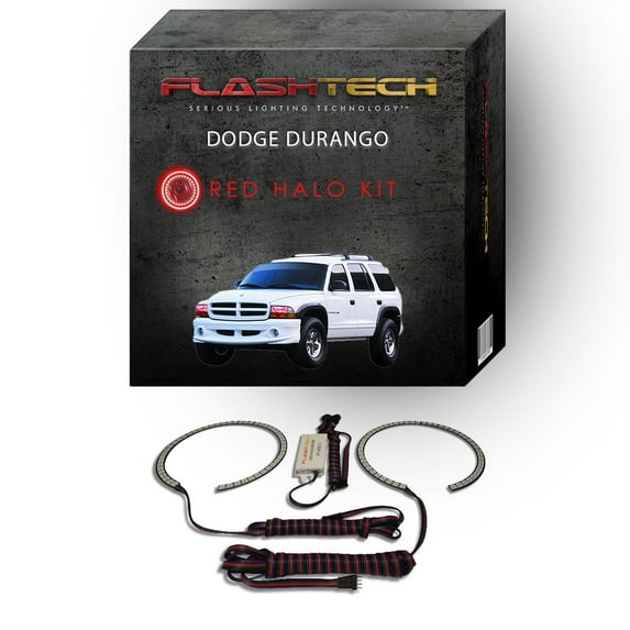 Flashtech Red Angel Eye LED Headlight Halo Ring kit for 1999-2003 Dodge Durango Headlights