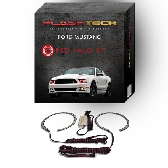 Flashtech Red Angel Eye LED Headlight Halo Ring kit for 2010-2014 Ford Mustang Headlights