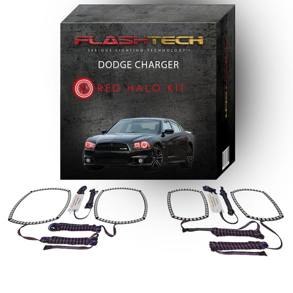 Flashtech Red Angel Eye LED Headlight Halo Ring kit for 2011-2014 Dodge Charger Headlights