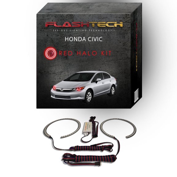 Flashtech Red Angel Eye LED Headlight Halo Ring kit for 2012-2015 Honda Civic Headlights