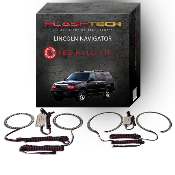 Flashtech Red Angel Eye LED Headlight Halo kit for 1998-2002 Lincoln Navigator Headlights
