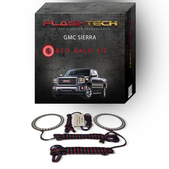 Flashtech Red Waterproof LED Fog Light Halo Ring kit for 2014-2016 GMC Sierra Fog Lights