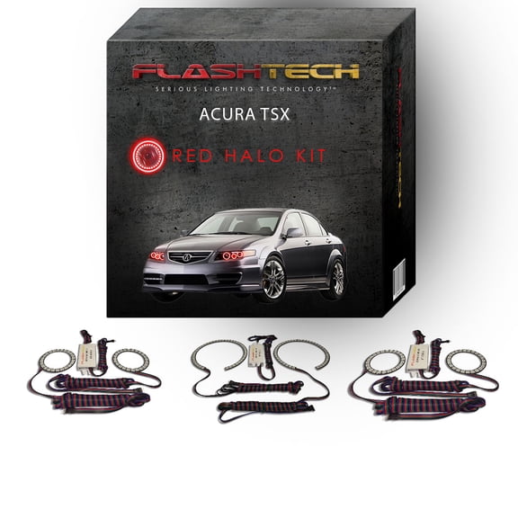 Flashtech Red Angel Eye LED Headlight Halo Ring kit for 2004-2008 Acura TSX Headlights