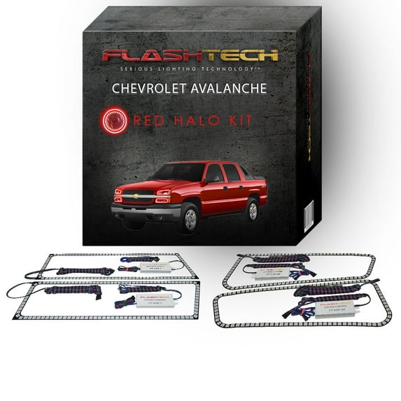 Flashtech Red Angel Eye LED Headlight Halo kit for 03-06 Chevrolet Avalanche Headlights